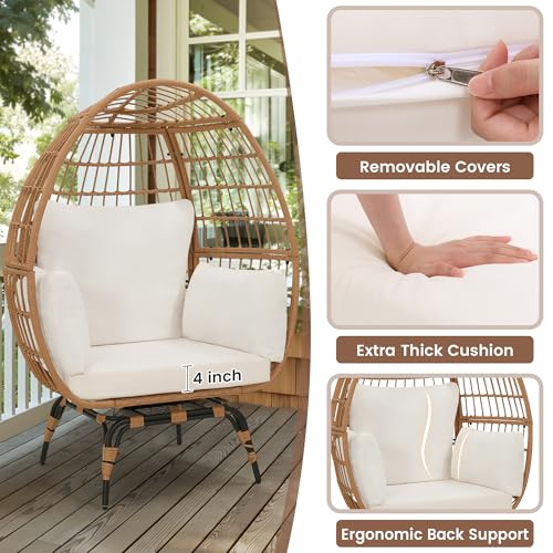 Oversized 360 Swivel Rattan Egg Chair with Beige Cushion A90180