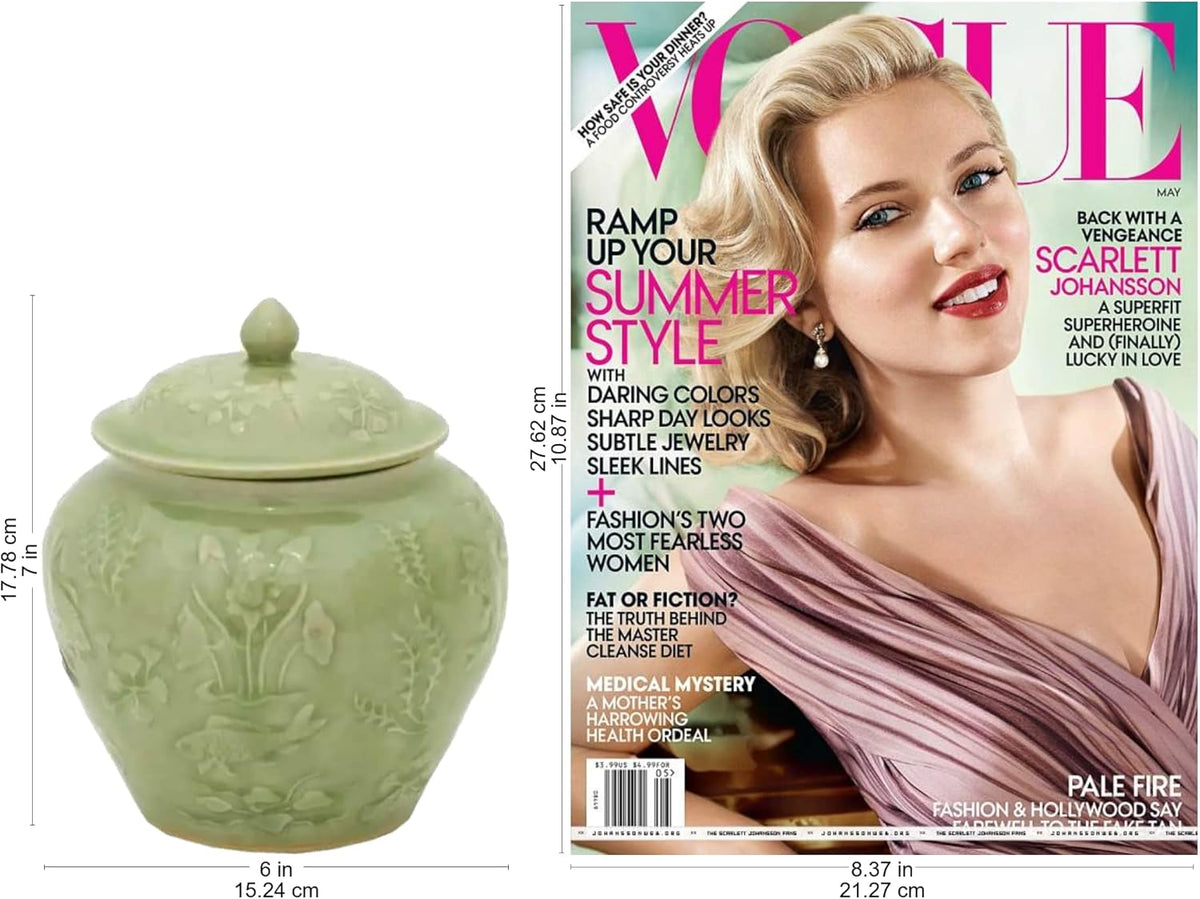 Green Floral Celadon Ceramic Jar X14234