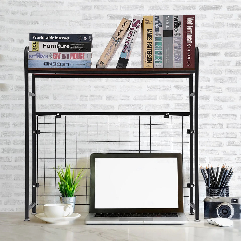 Black Bookshelf with Grid Desk Storage Shelf I5074