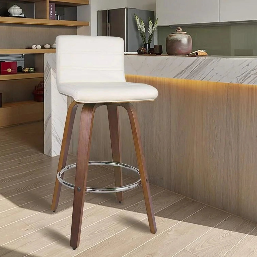 Grey PU Leather Swivel Barstool with Wood Legs O640