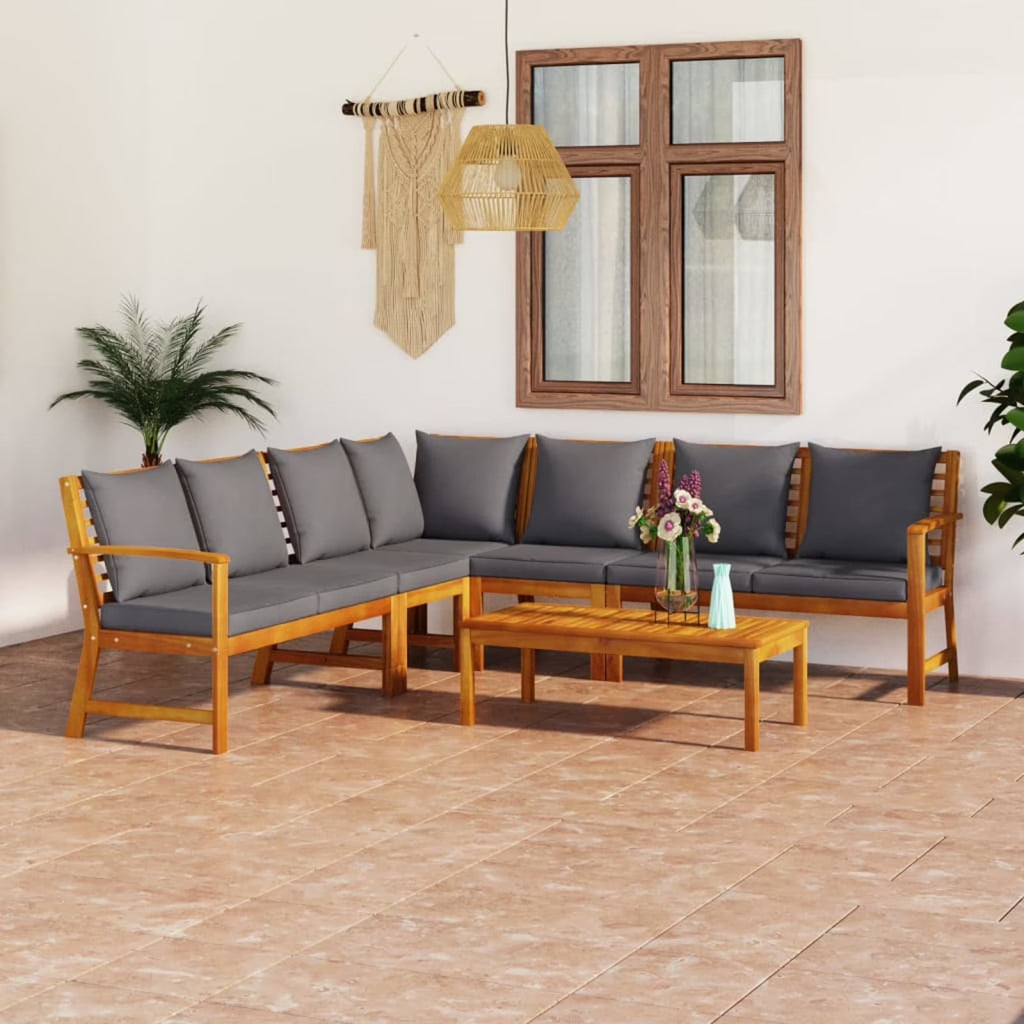 6 Piece Patio Lounge Set with Cushions Acacia Wood Outdoor Sectional Set Q931195