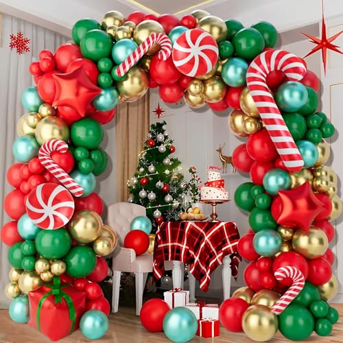 150Pcs Red Green Gold Christmas Balloon Arch Kit H179756