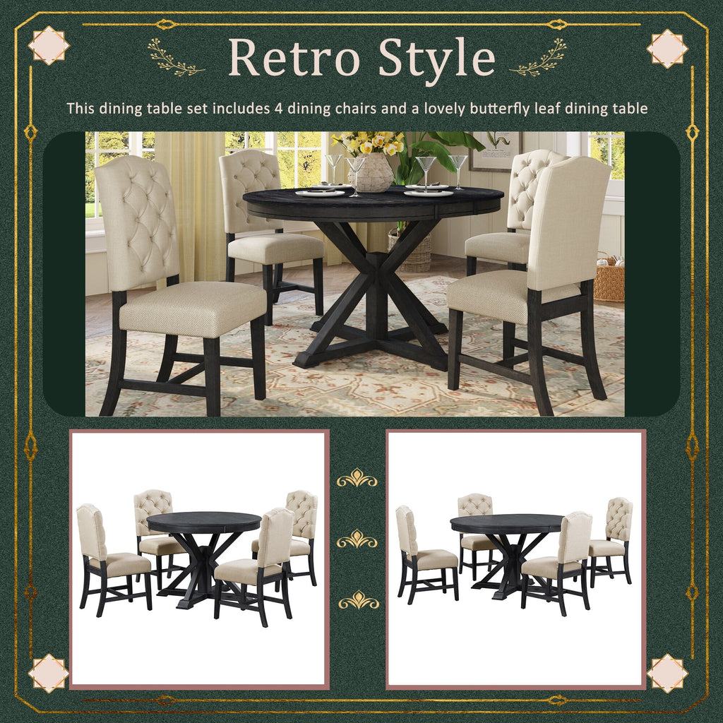 5-Piece Extendable Dining Table Set with Upholstered Chairs W715