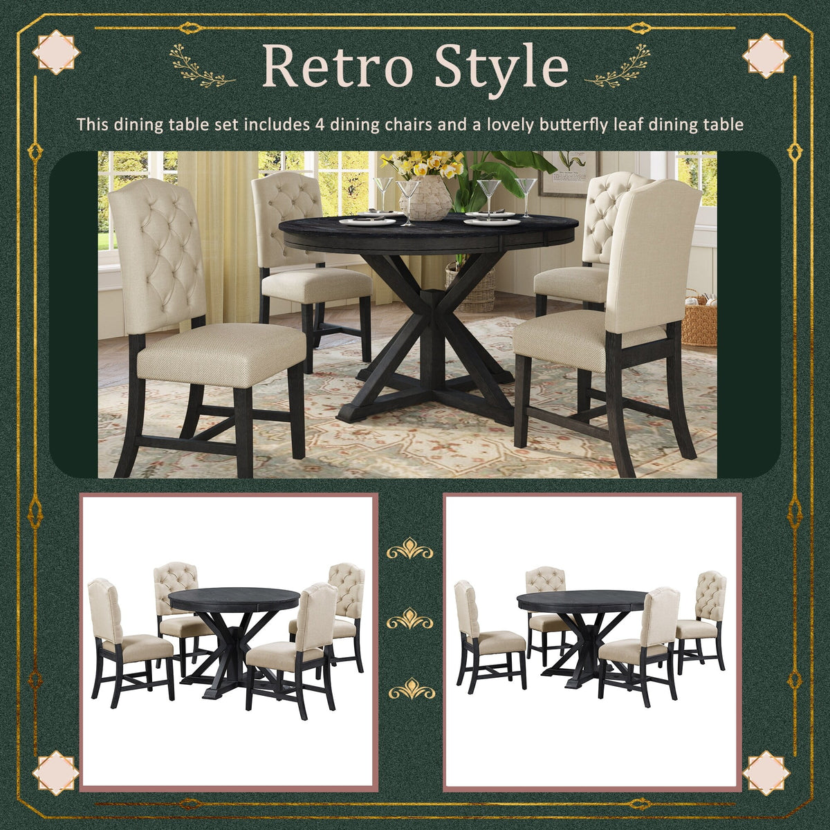 5-Piece Extendable Dining Table Set with Upholstered Chairs W715