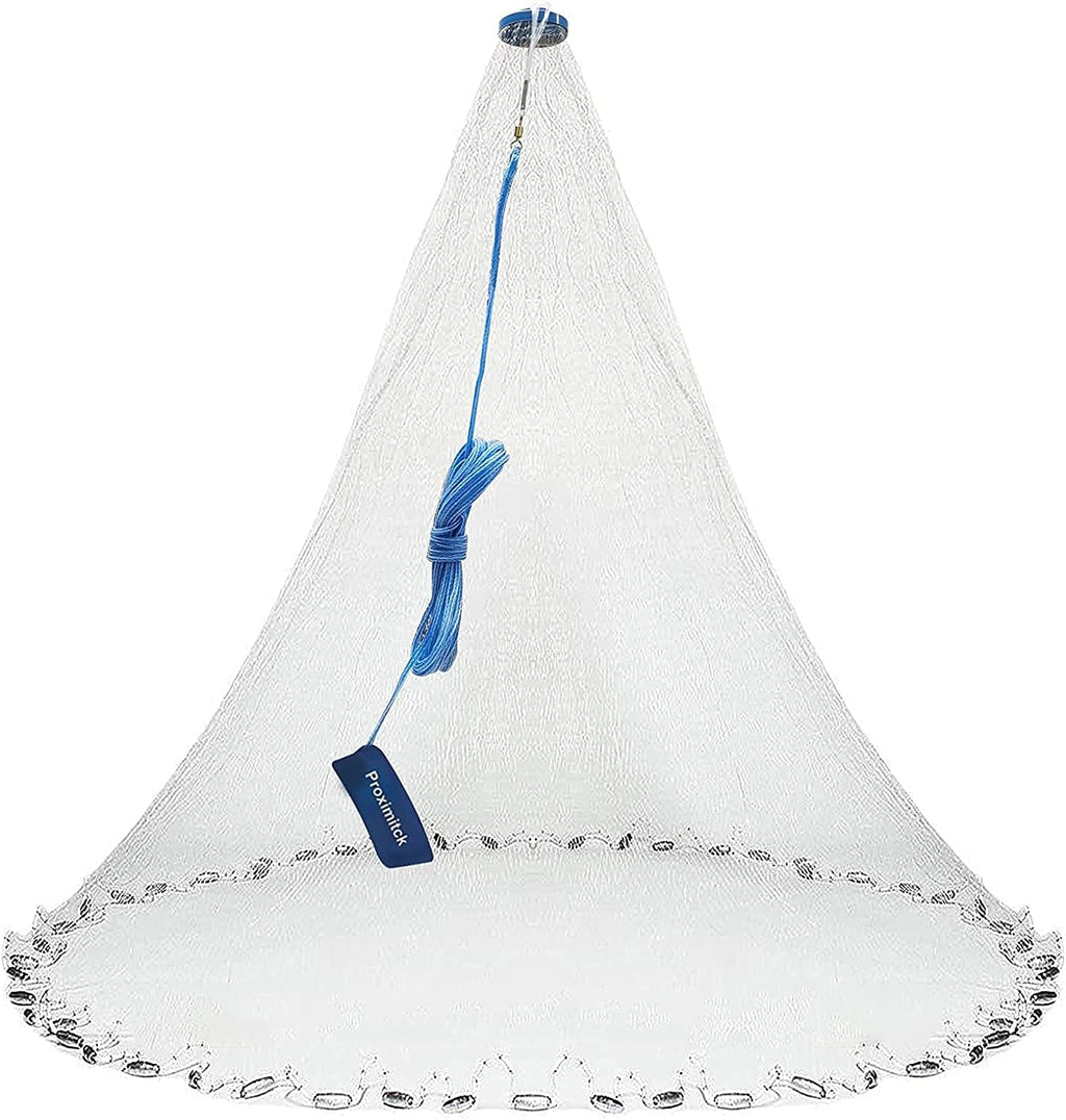 American Saltwater Fishing Cast Nets, 4Ft 6Ft 8Ft 10Ft 12Ft Radius, Stainless Steel Round Weights, 3/8 in Mesh Size Y776415