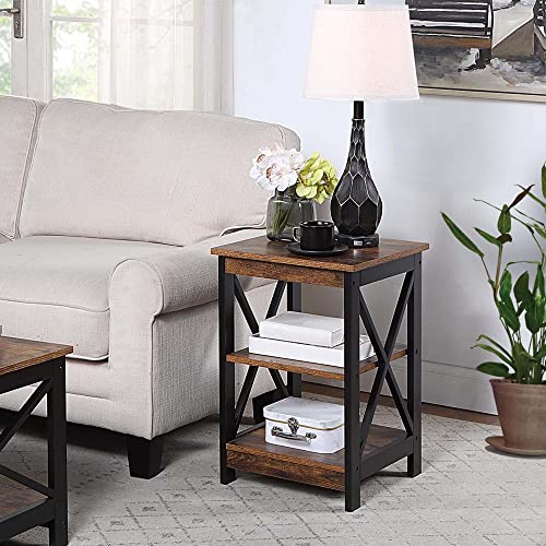 White Faux Marble/Black End Table with Storage Shelves X277616