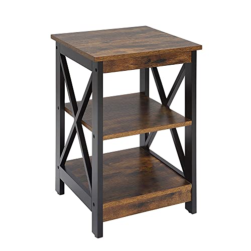 White Faux Marble/Black End Table with Storage Shelves X277616