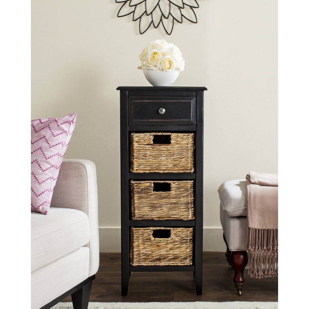 Distressed Black Drawer Side Table D289868