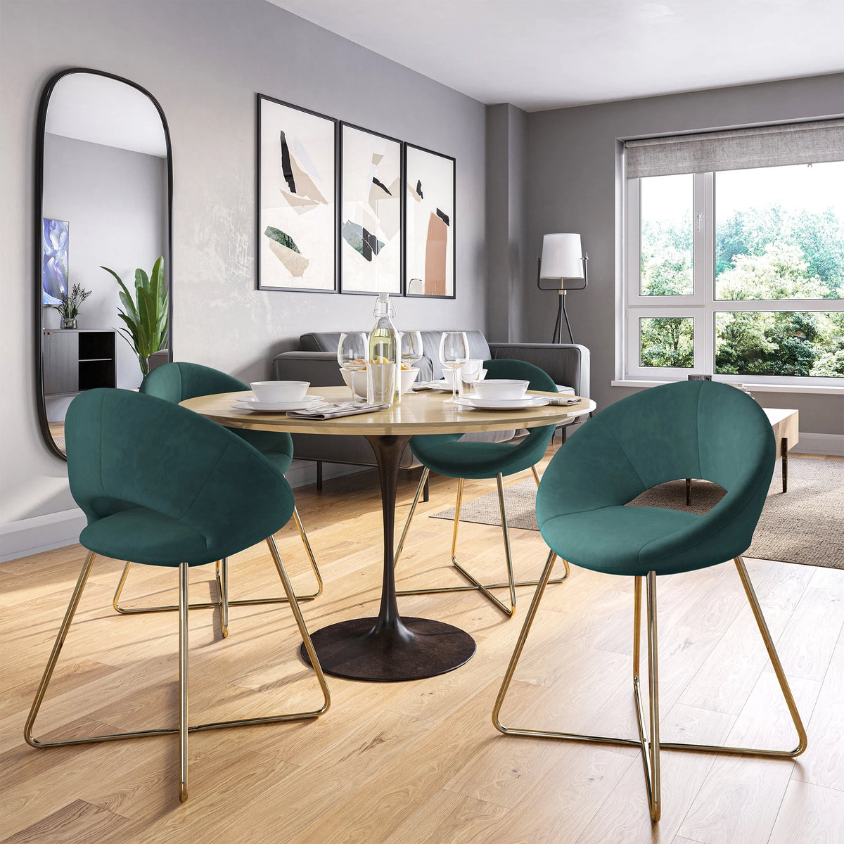 Set of 2 Velvet Accent Chair with Golden Metal Base H77419