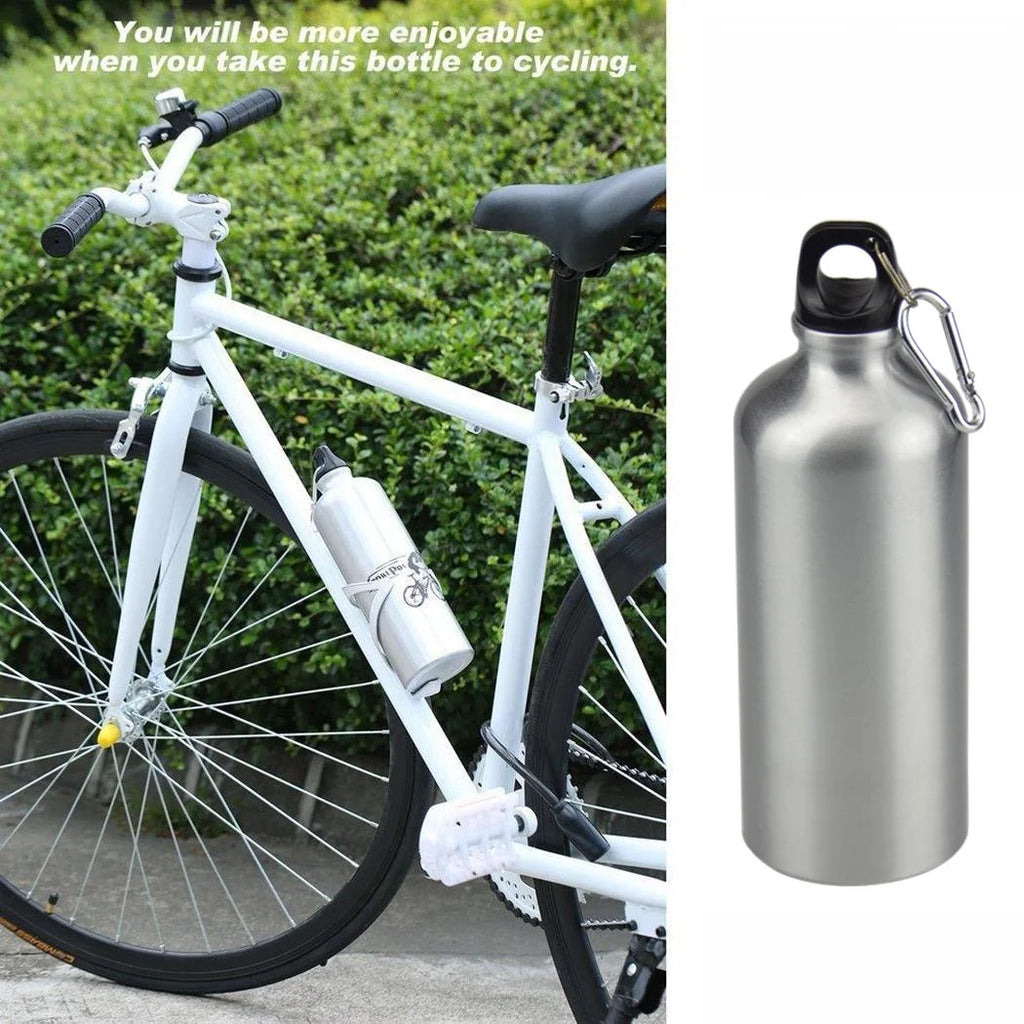 10pcs 600ml Aluminum Water Bottles Silver with Carabiner Hook U206