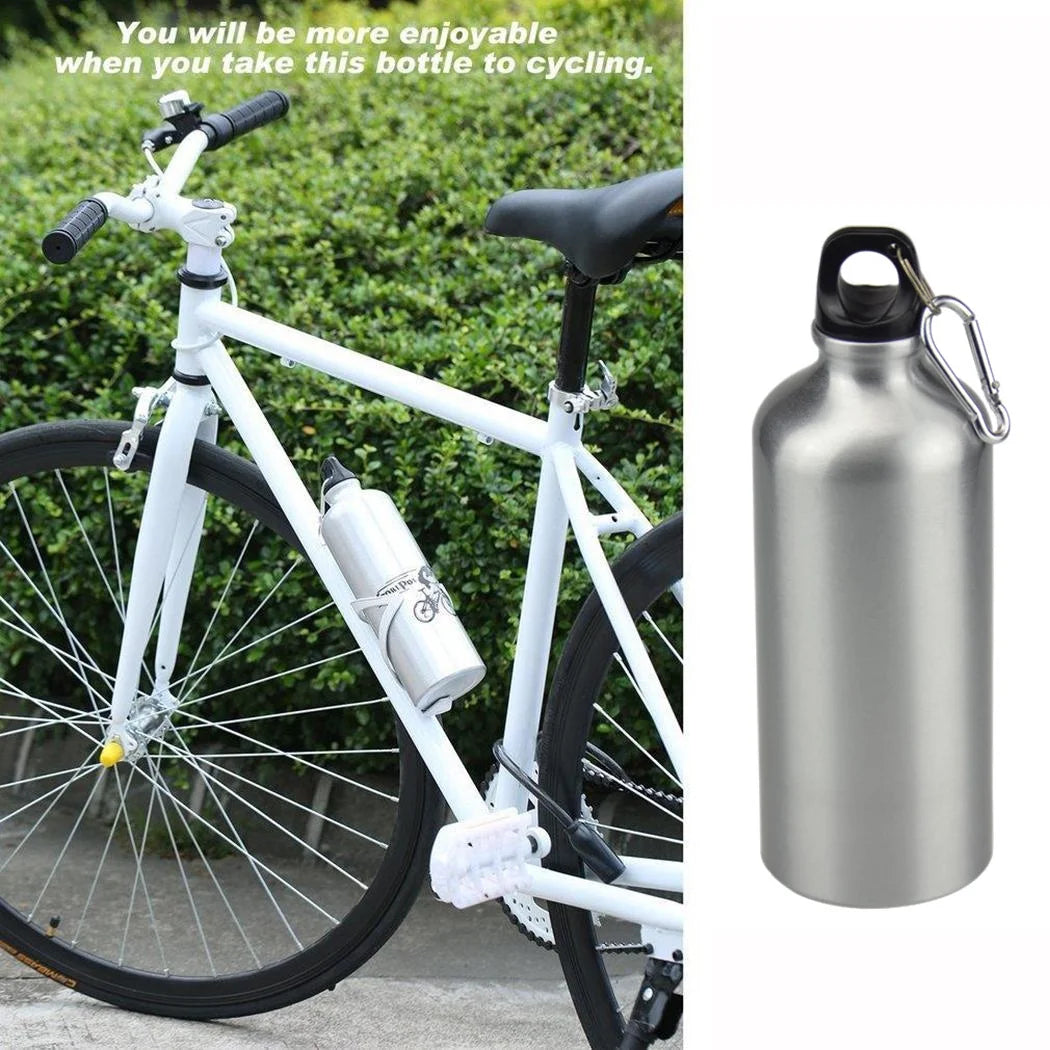 10pcs 600ml Aluminum Water Bottles Silver with Carabiner Hook U206