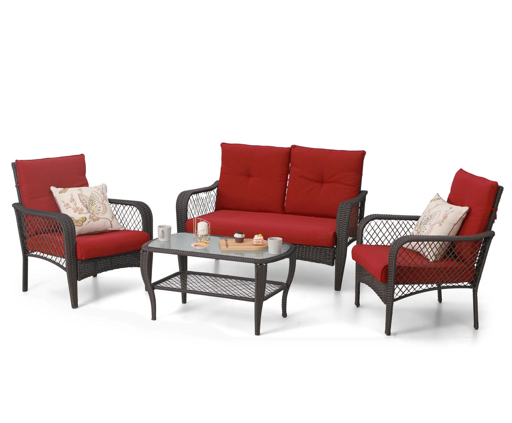4 Pieces Rattan Patio Conversation Set R4078