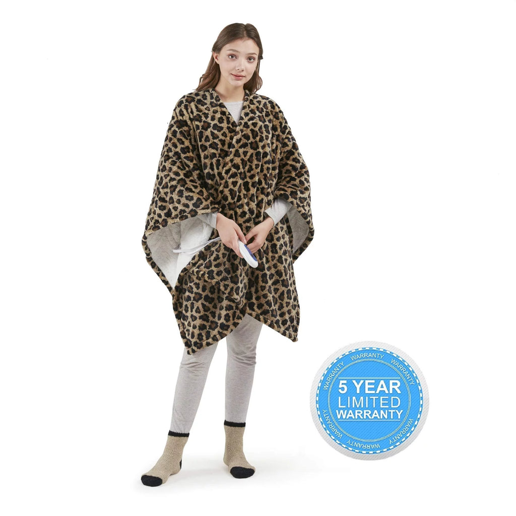 Sherpa Electric Throw Wrap with Sock Set Heated Wearable Blanket Reversible Animal Print 50"x64" P2498