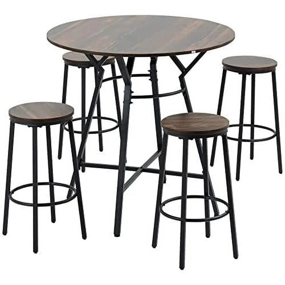 5-Piece Bar Table and Chairs Set Black Brown P1494