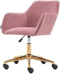 Pink Velvet Fabric Office Chair with Gold Metal Legs U3938