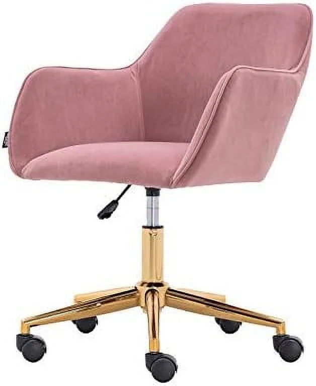 Pink Velvet Fabric Office Chair with Gold Metal Legs U3938