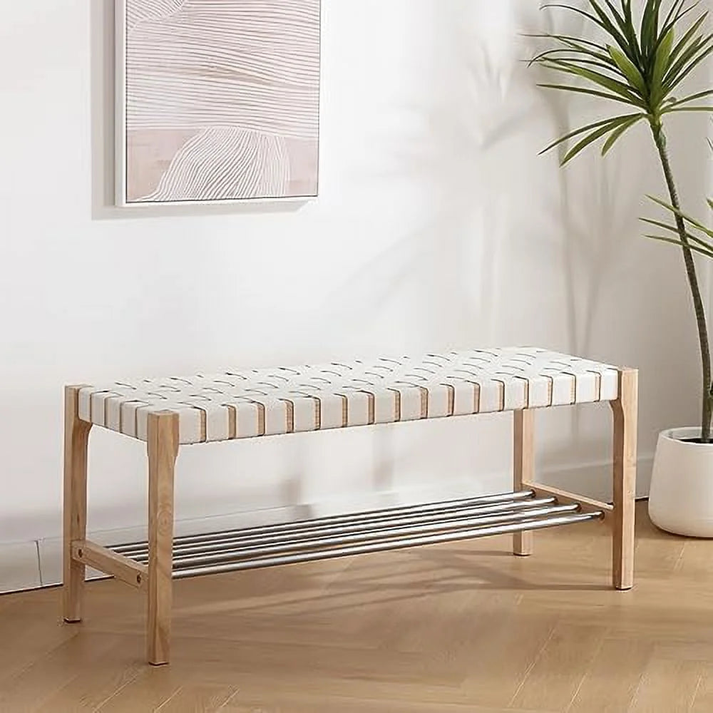 Brown Woven Straps Entryway Bench R215140