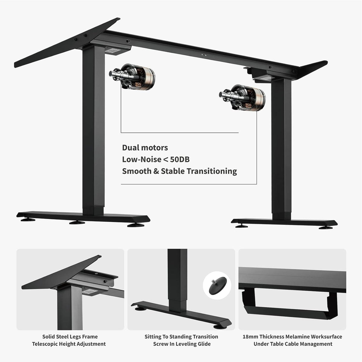 55Inch Electric Height Adjustable L-Shape Corner Desk with Cable Tray I450409
