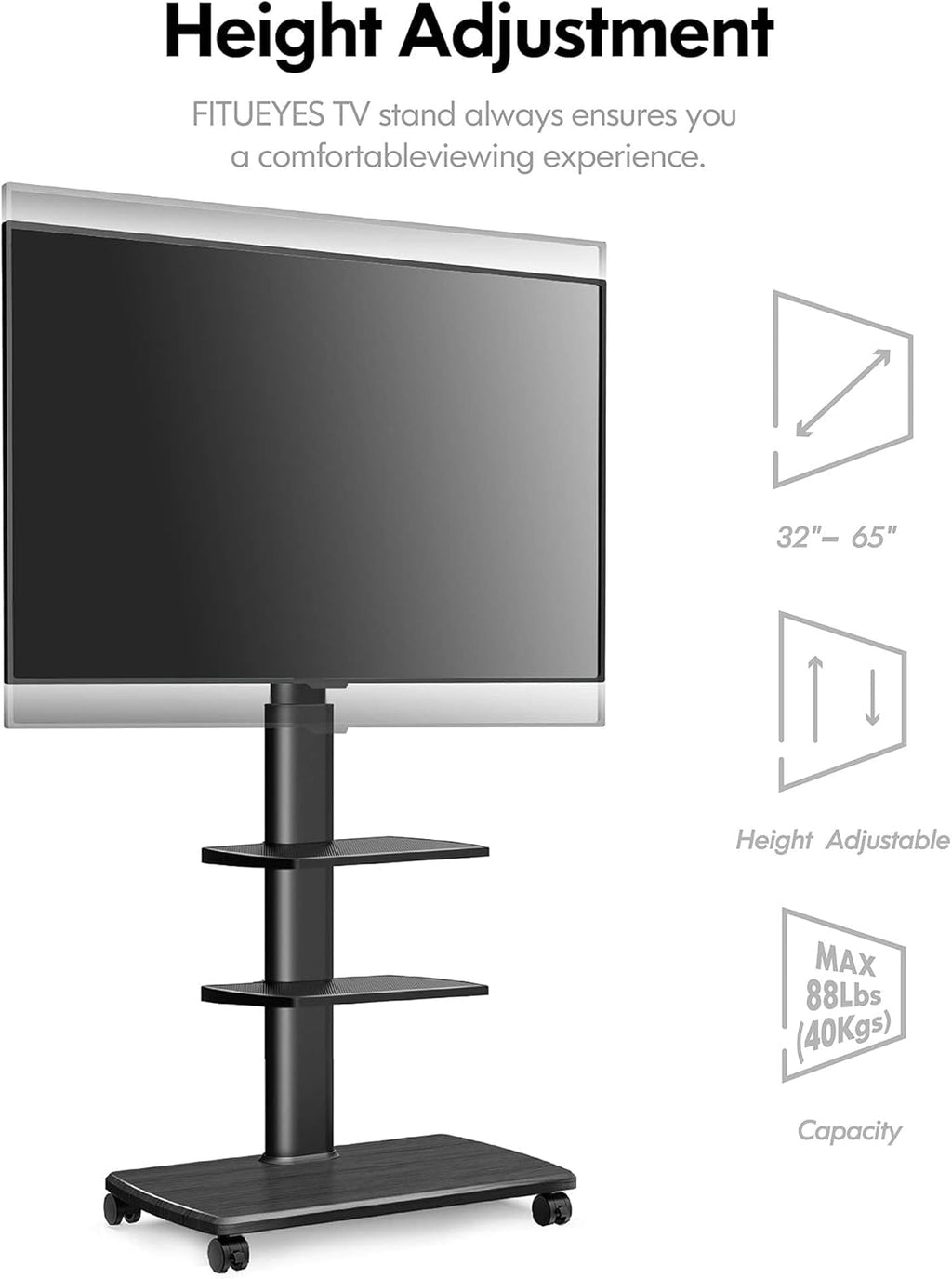 Black Rolling TV Stand for 32-65 Inch TVs C6133