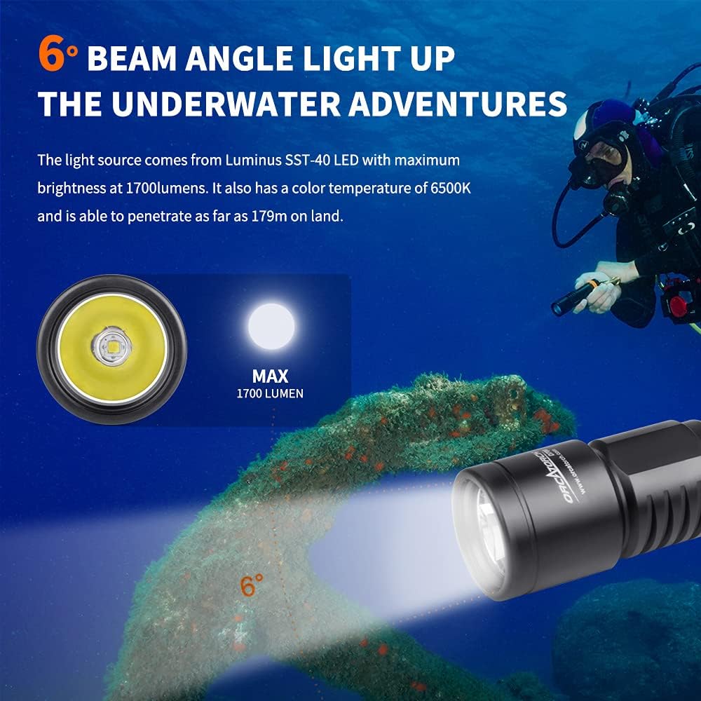 D700 Scuba Dive Light, 1700 Lumens Underwater Flashlight Y782