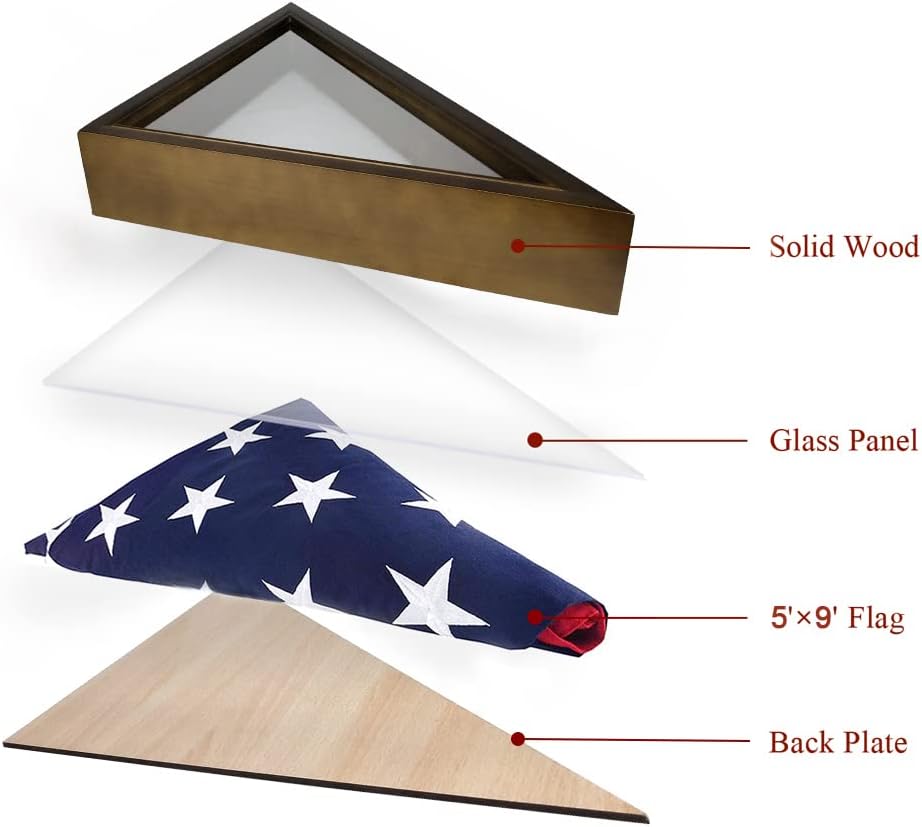 Military Flag Display Case for 5 x 9.5 American Flag - Paulownia Wood M61463