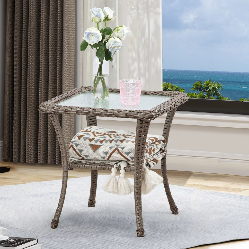 Rattan Wicker Coffee Table Glass Top Steel Frame R1216