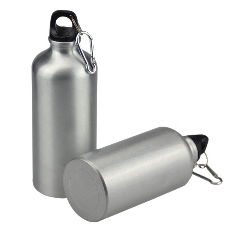 10pcs 600ml Aluminum Water Bottles Silver with Carabiner Hook U206