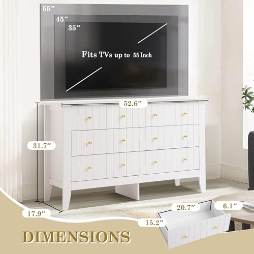 White 6 Drawer Wood Dresser with Metal Handle Q3865