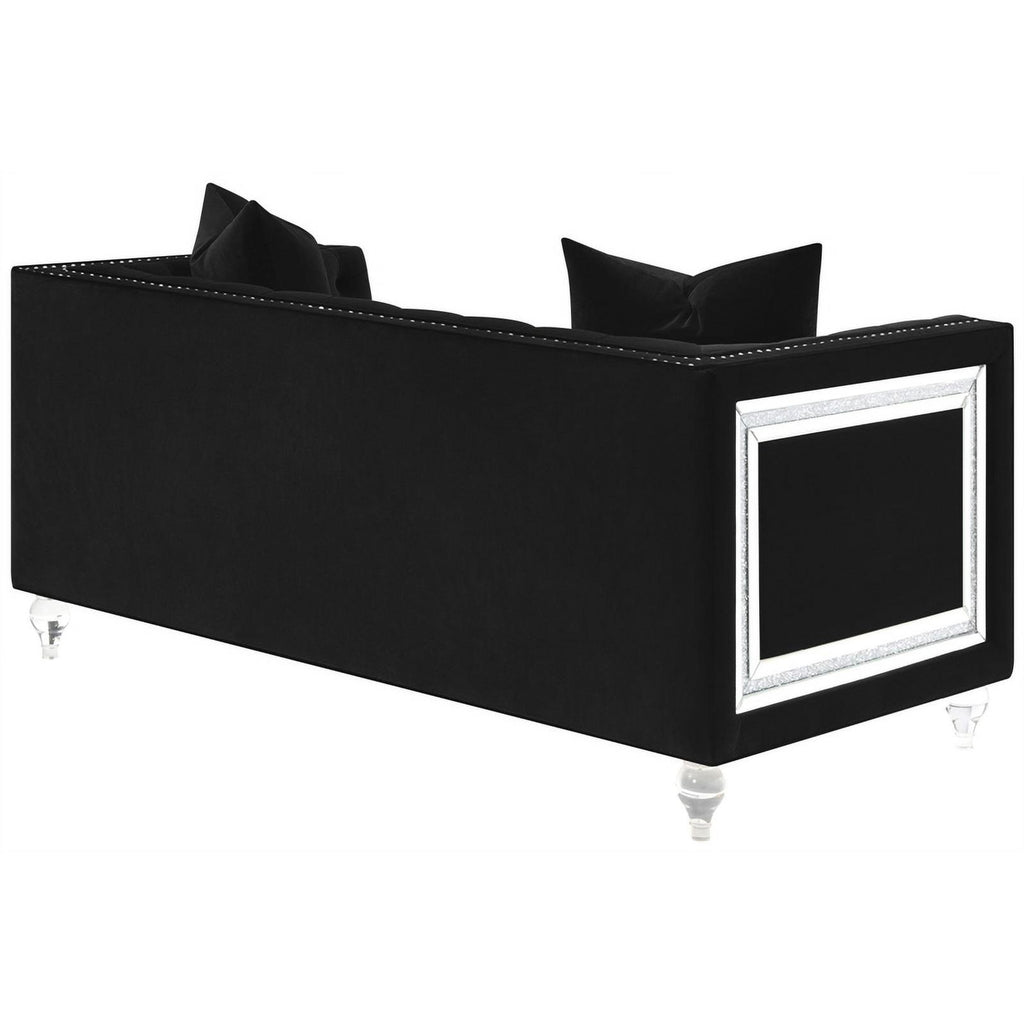 Black Velvet Tufted Arm Loveseat J10012