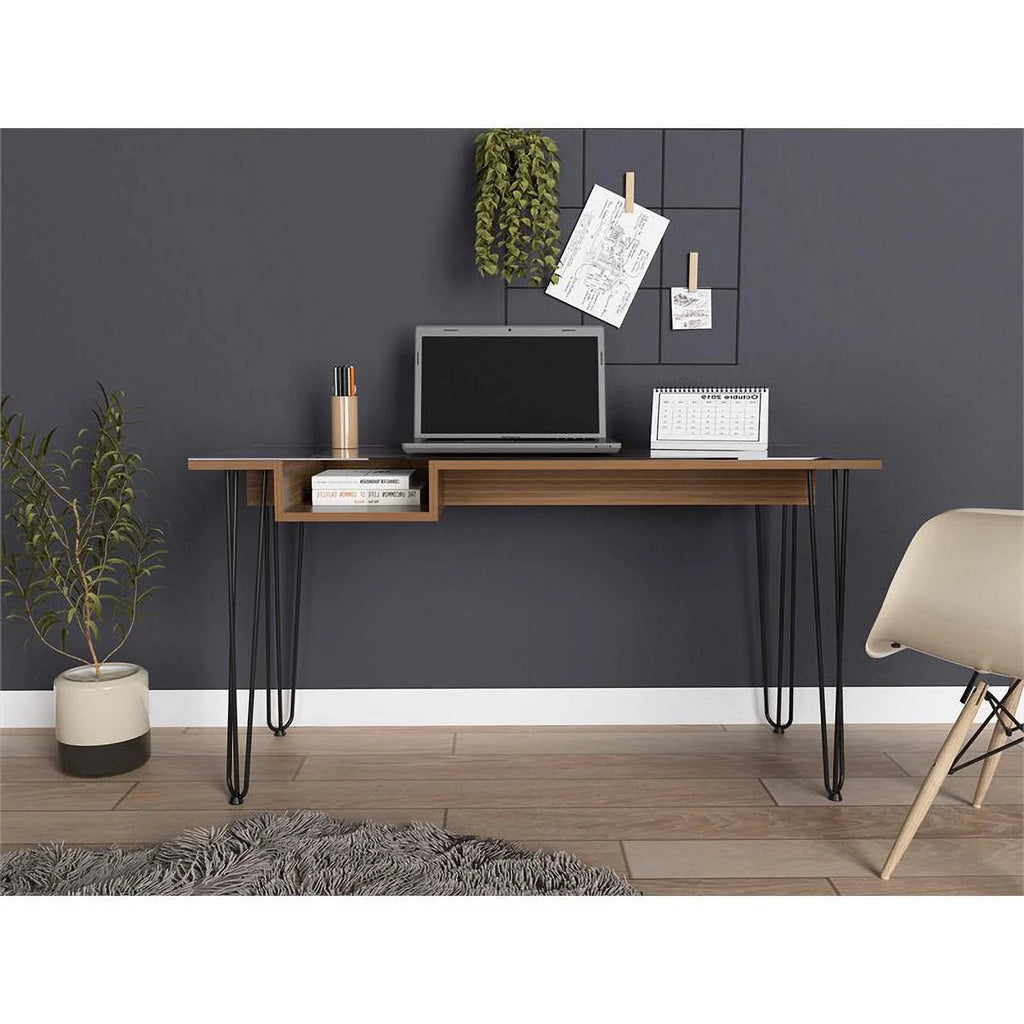 Modern Wood Desk with Steel Legs in Mahogany G4083