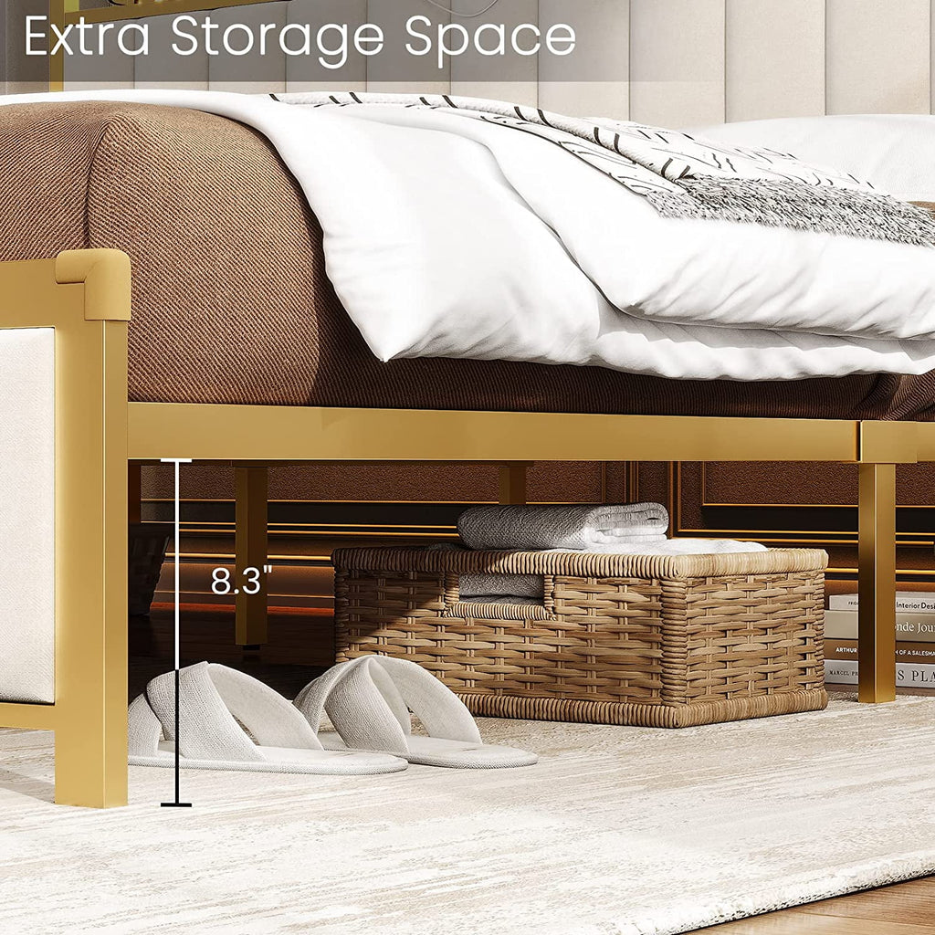 LED Queen Bed Frame with Storage Headboard and Drawers Q12358