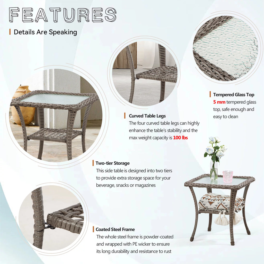 Rattan Wicker Coffee Table Glass Top Steel Frame R1216