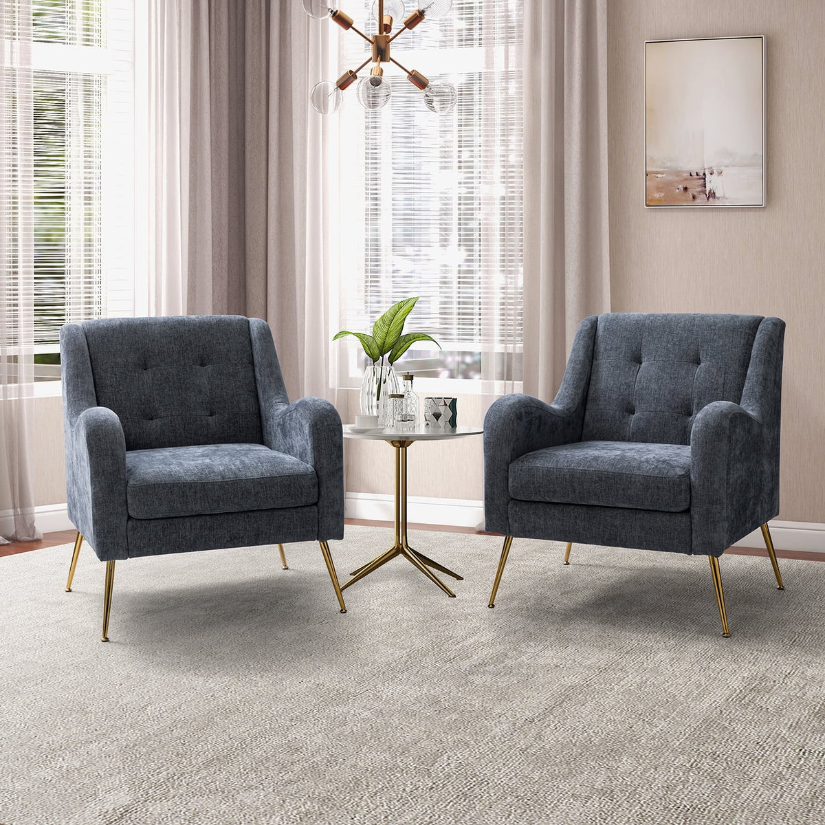 Navy Upholstered Armchairs Set with Removable Cushion P94214