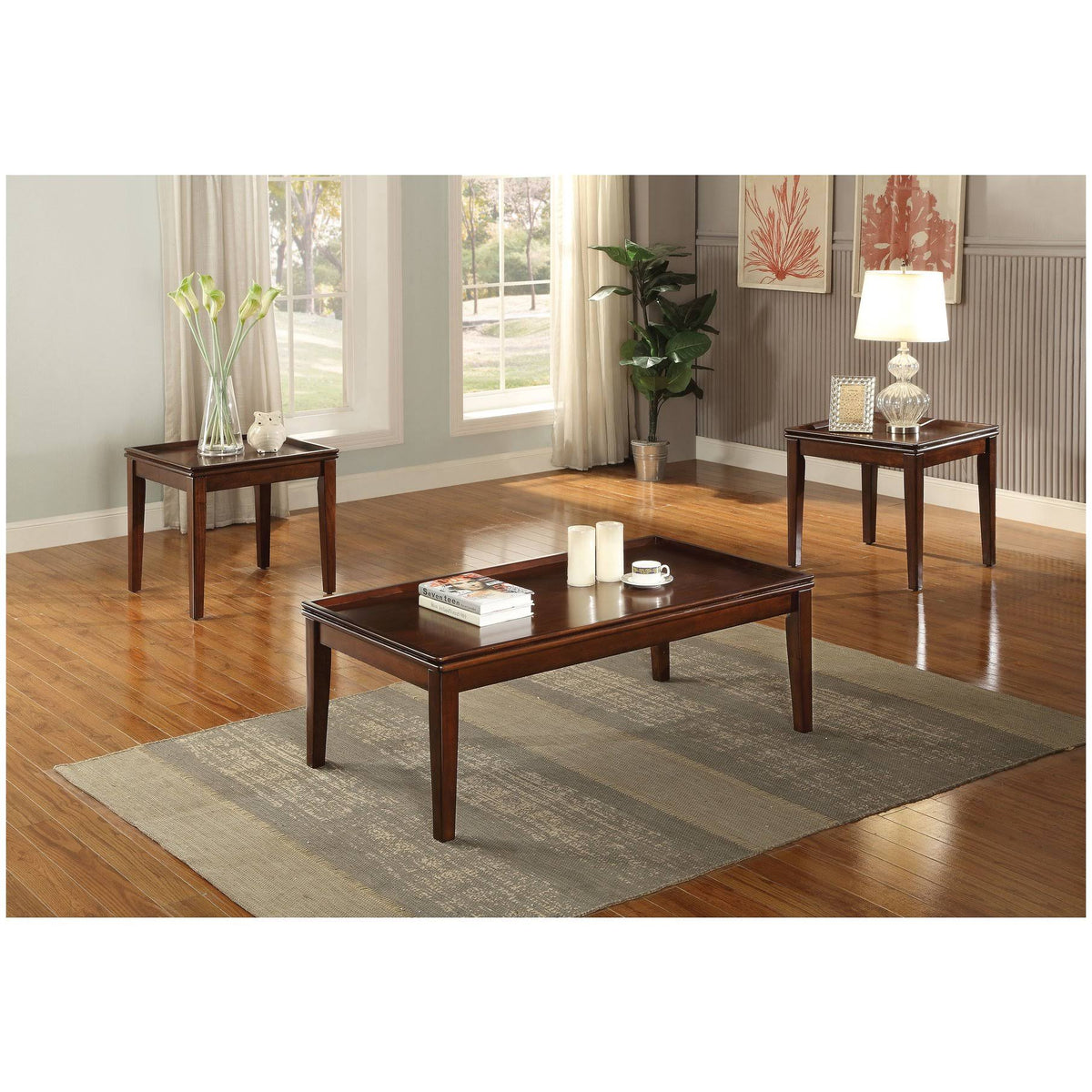 3 Piece Walnut Coffee End Table Set Q1559