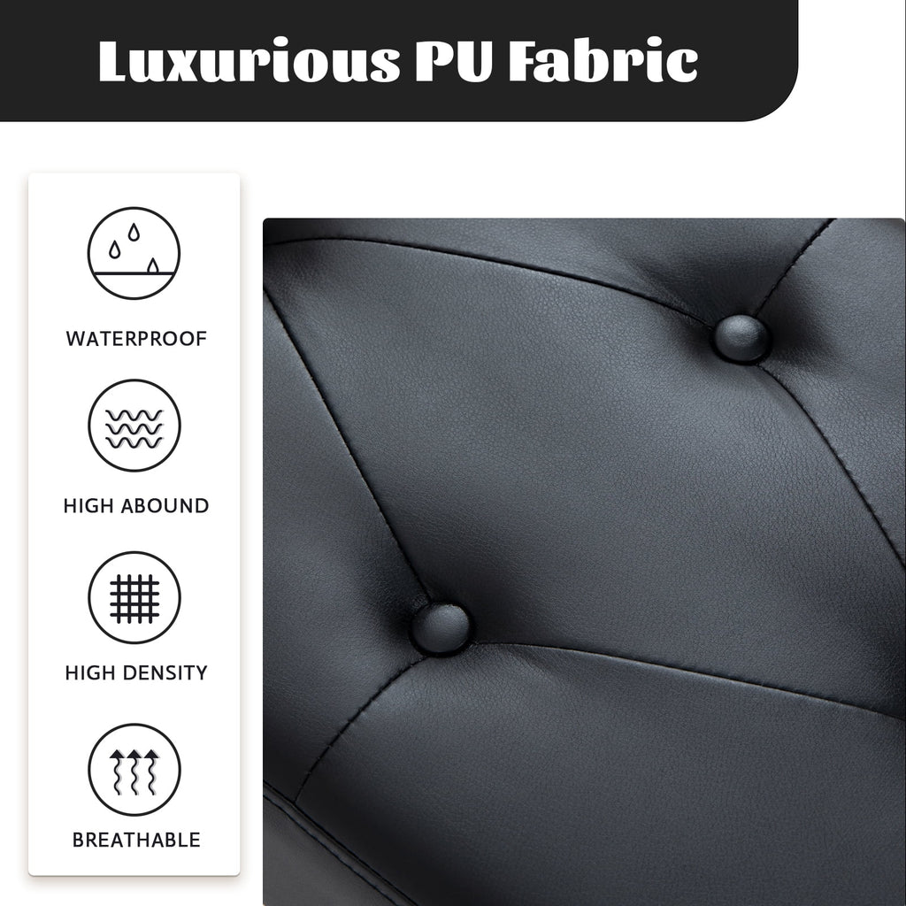 Black Faux PU Leather Tufted Ottoman Bench M17589
