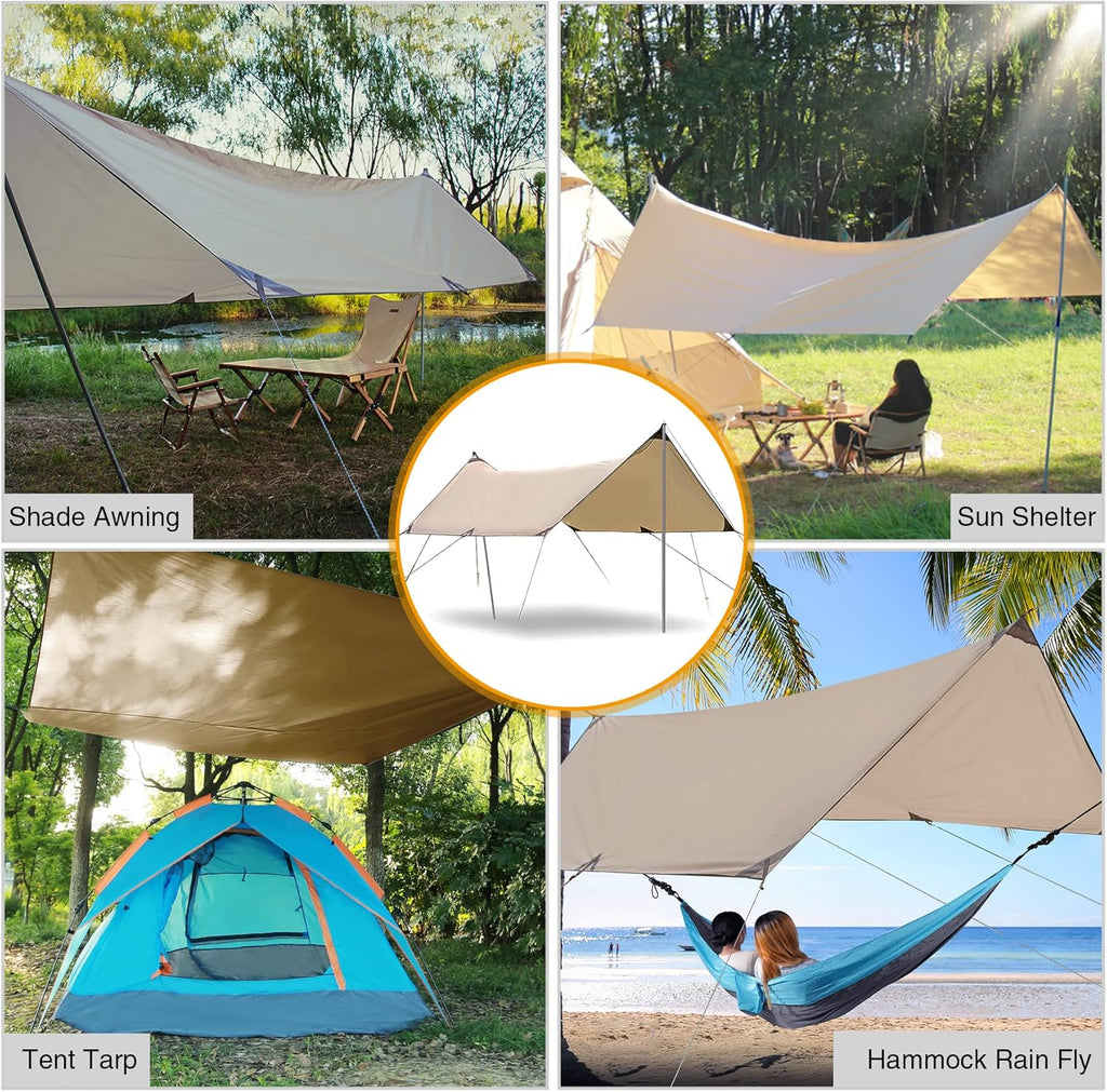 Camping Tent Tarp with Poles, 4-6 Person PU 3000mm Lightweight Awning Canopy Sun Shelter O829228