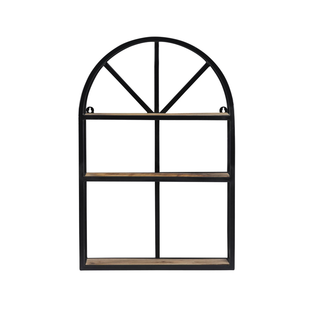Black Metal Natural Mango Wood 3-Tier Wall Shelves X26771