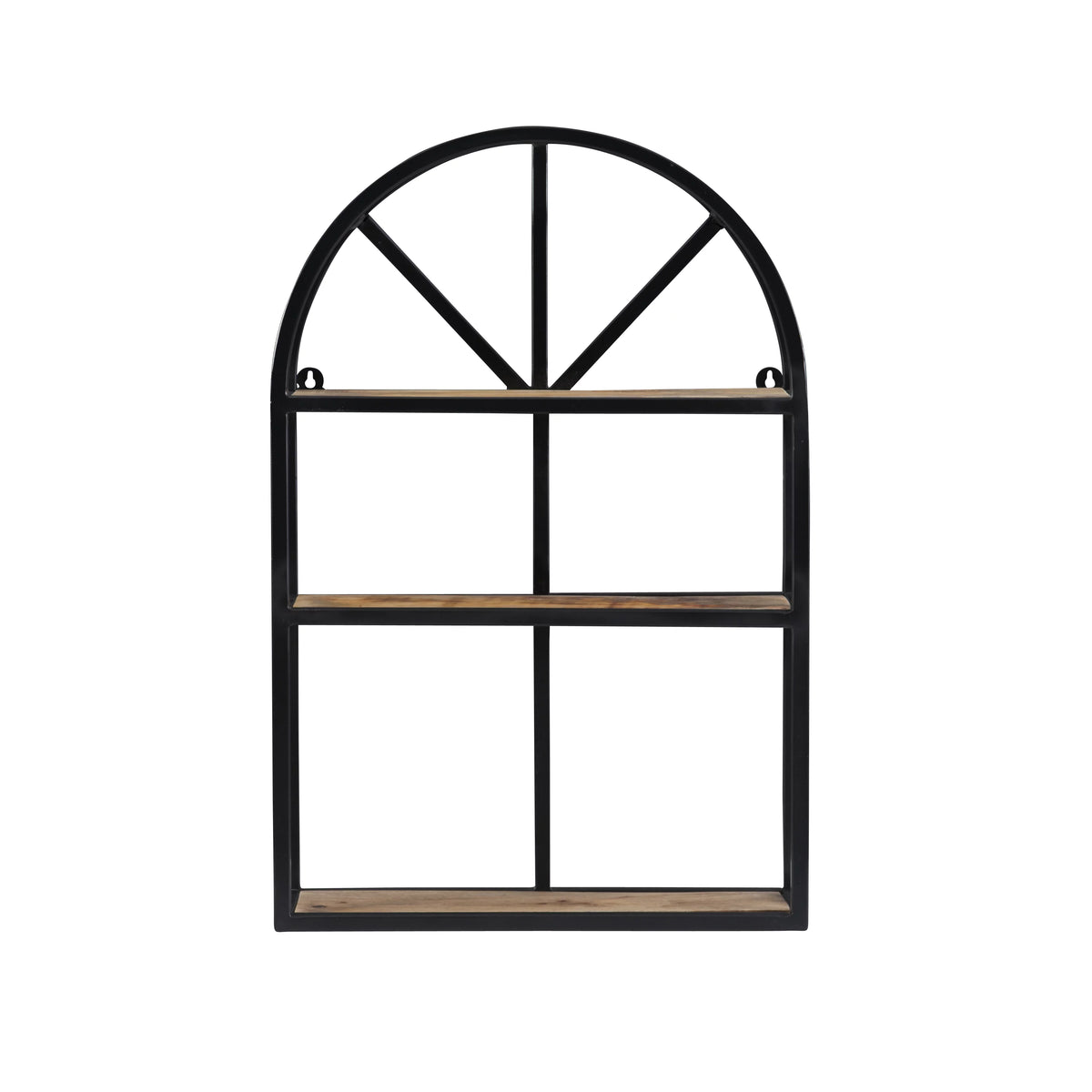 Black Metal Natural Mango Wood 3-Tier Wall Shelves X26771