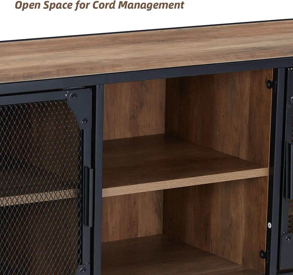 Rustic Brown Kitchen Storage Cabinet with Metal Mesh Doors and Adjustable Shelves M676698