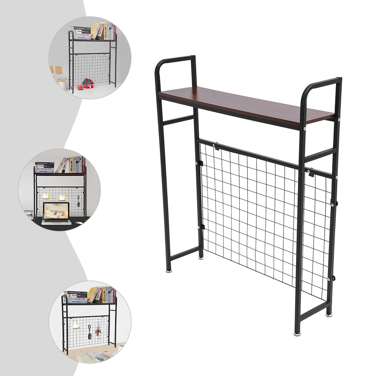 Black Bookshelf with Grid Desk Storage Shelf I5074