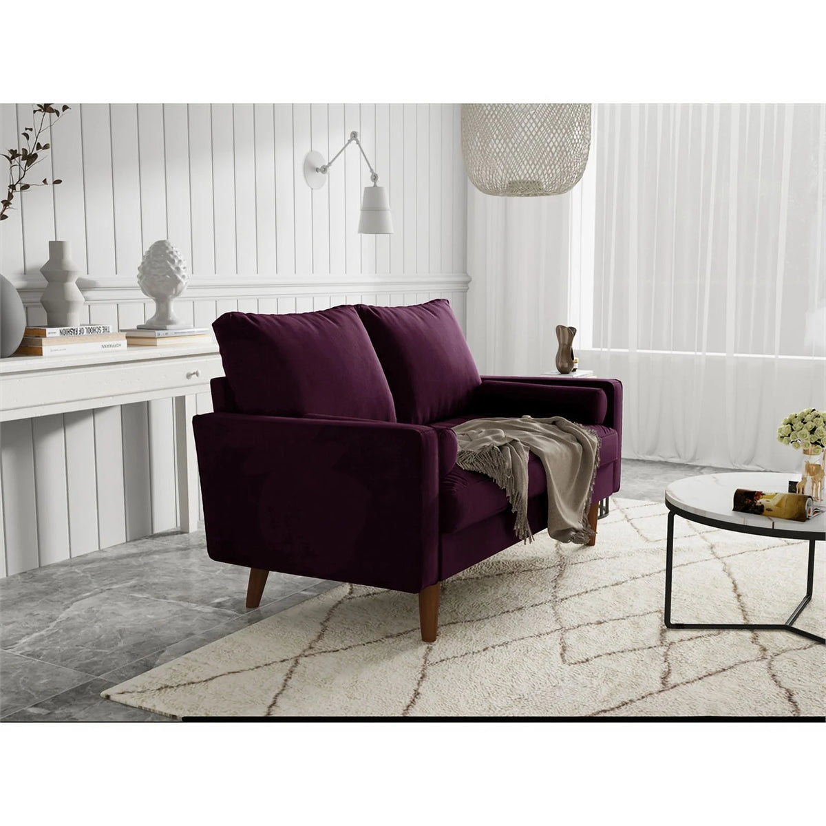 Purple Velvet Upholstered Loveseat A952