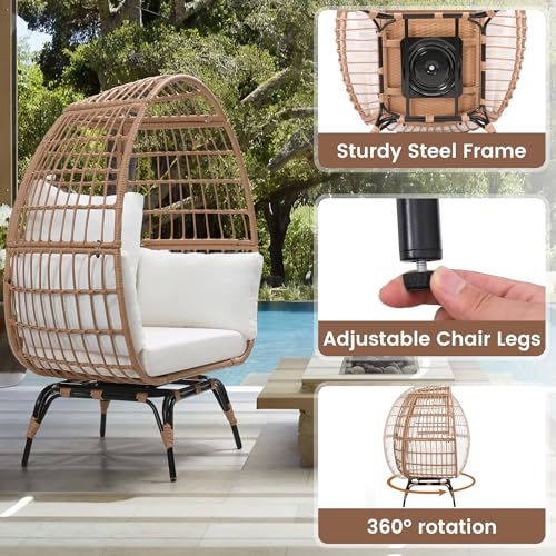 Oversized 360 Swivel Rattan Egg Chair with Beige Cushion A90180