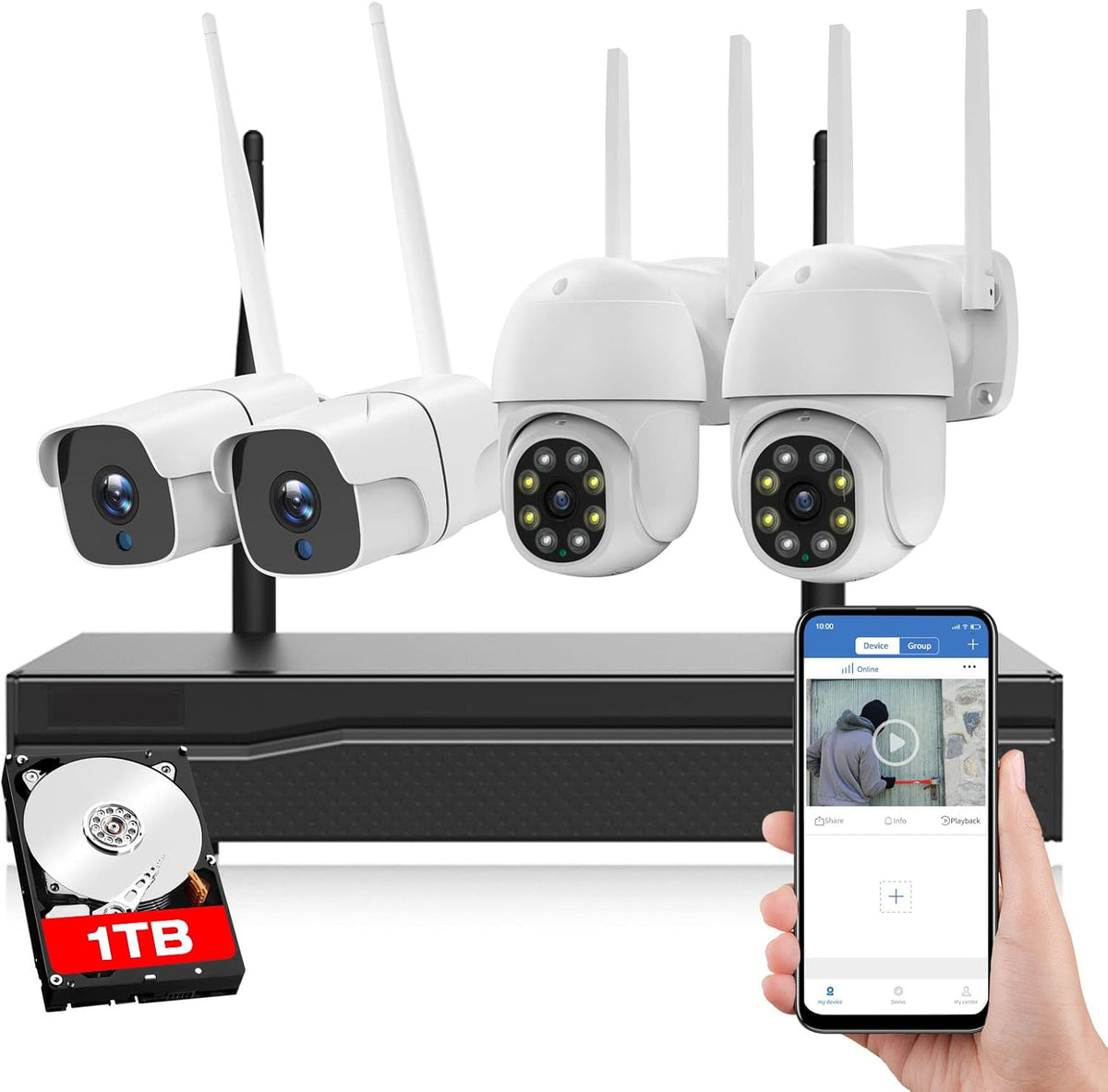8 Channel 2X IP Cameras 2X PTZ Cameras 1TB HDD Wireless Outdoor Security Camera System Z952283