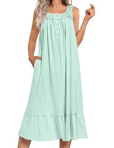 Women's Nightgowns Long Sleeveless Nightdress with Pockets K9774