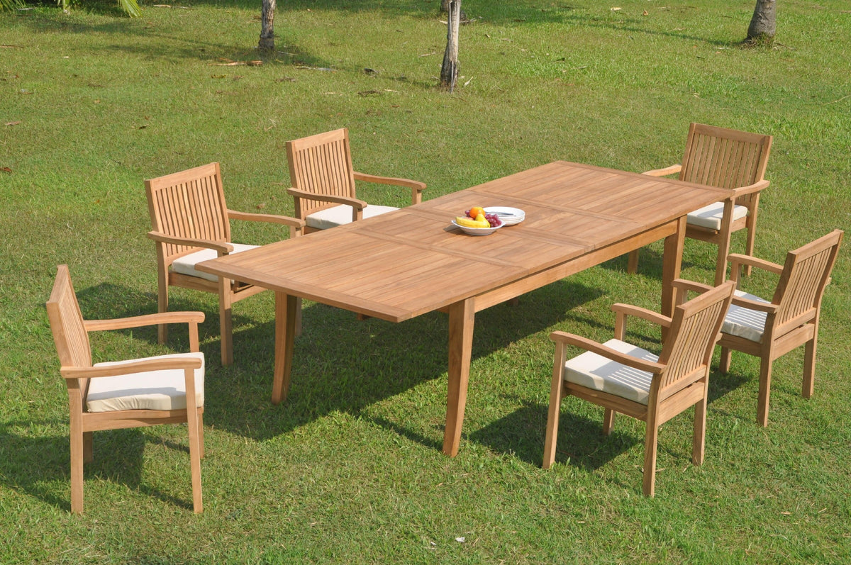 Grade-A Teak 7 Pc Dining Set with 6 Stacking Arm Chairs C135