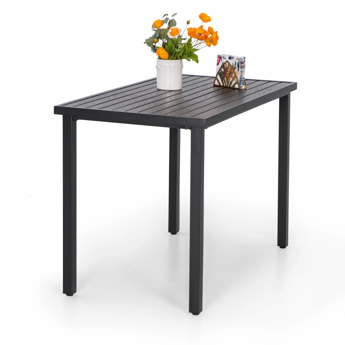 5-Piece Outdoor Bar Stool Set with Rectangle Counter Height Table & Patio Swivel Bar Chairs, Black & Brown A35751
