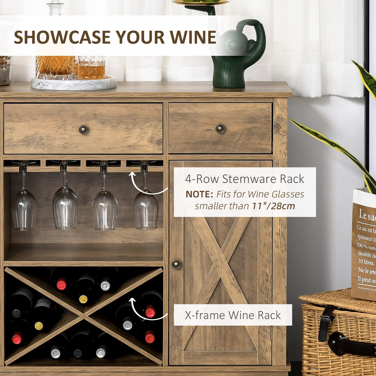 Farmhouse Coffee Bar Cabinet with 3 Drawers S19934