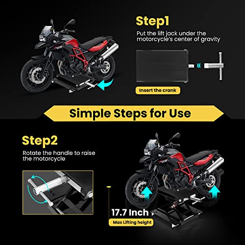 1100 Lbs Steel Wide Deck Motorcycle Lift Scissor Jack with Dolly and Hand Crank Black Y5679