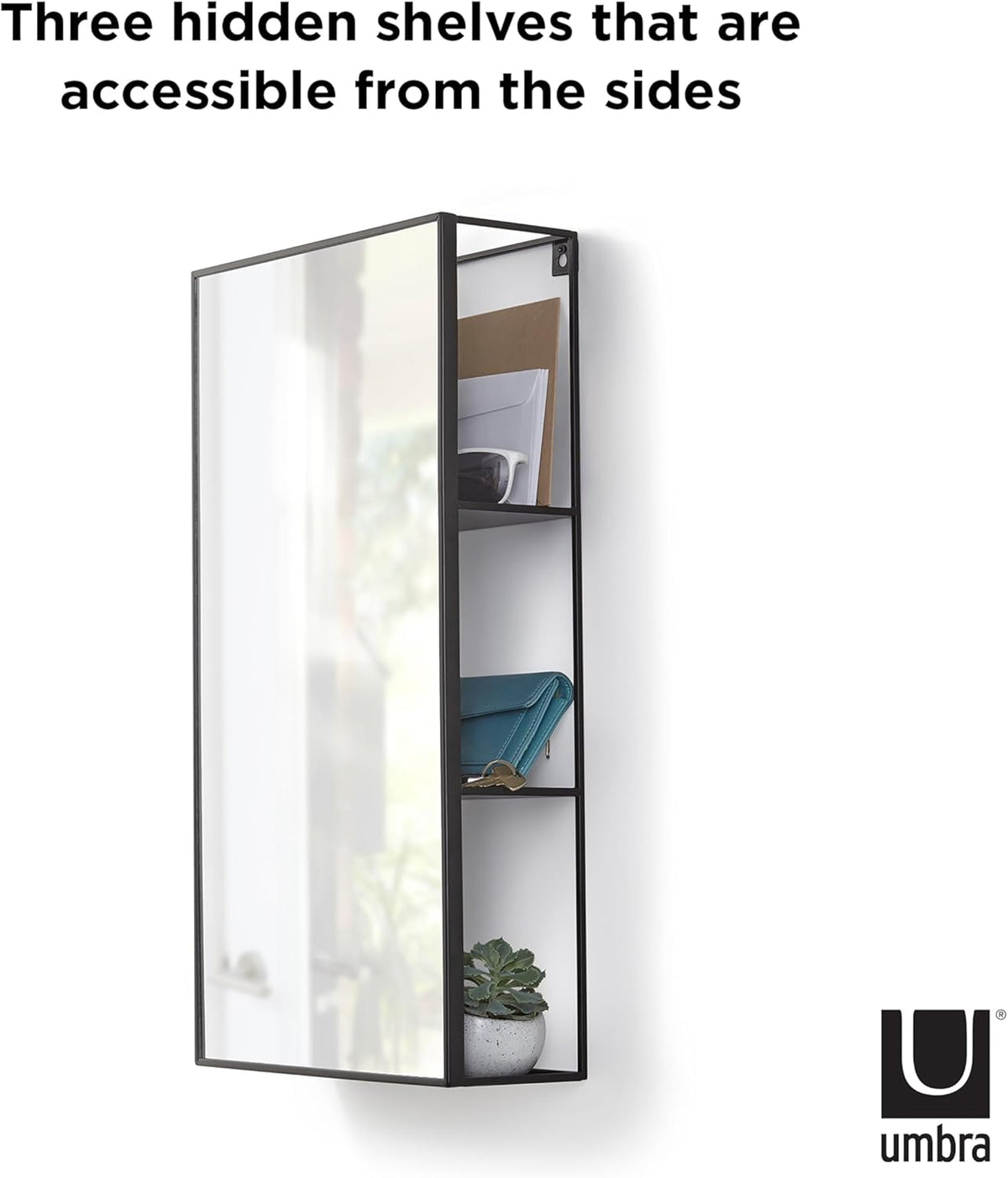 Black Metal Bathroom Mirror Storage Cabinet with 3 Shelves K63926