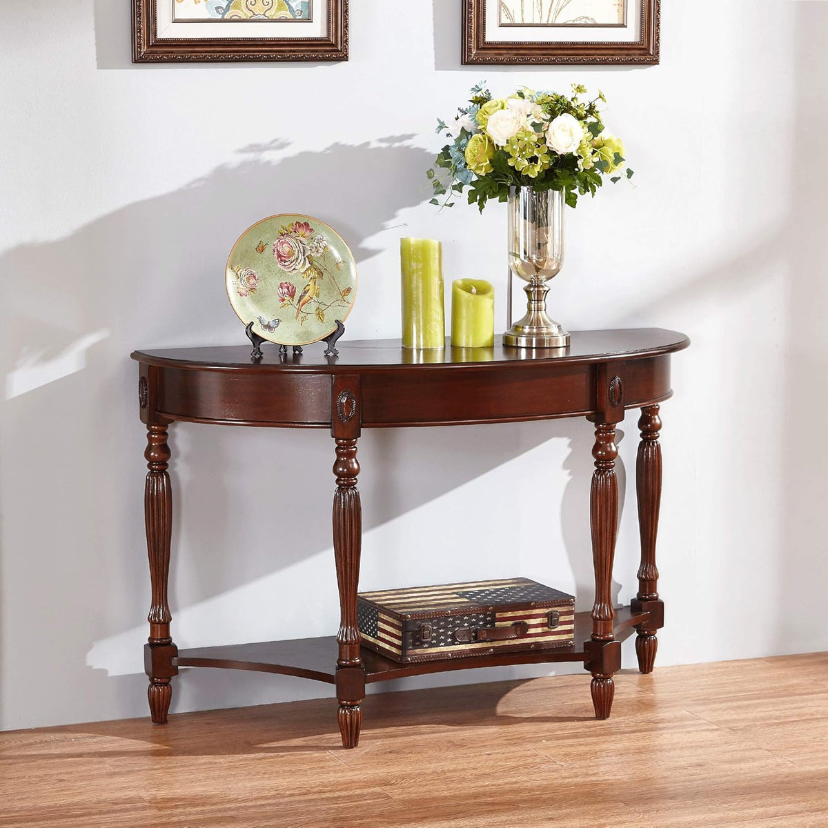 Solid Wood End Table with Tempered Glass B62085